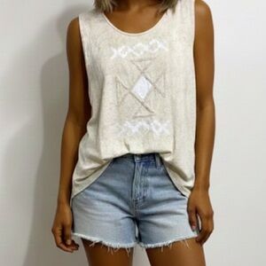 Vans Boho Knit Graphic Tank Top Knot Tie Back Cream White Size Small Boho